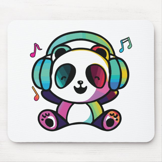Alfombrilla De Ratón Feliz Panda con auriculares escuchando música. (Frente)