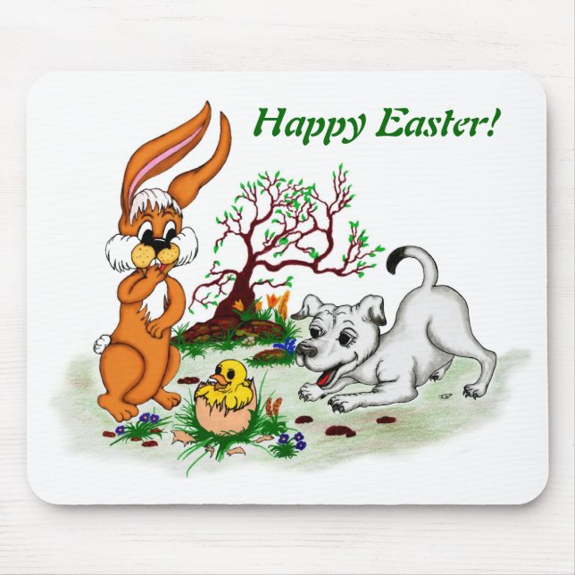 Alfombrilla De Ratón ¡Feliz Pascua! Welpe, Küken, Hase (Frente)