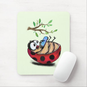 Alfombrilla De Ratón Feliz Pequeña Ladybug con teléfono - Dibujo Person
