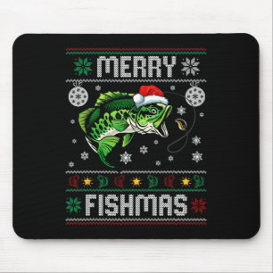 Alfombrilla De Ratón Feliz Pez Navidad Diversión Pescar Pescador Feo Na