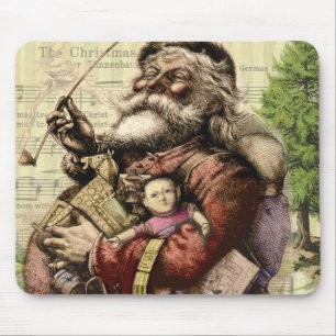 Alfombrilla De Ratón Feliz Santa Claus Árbol de Navidad Vintage