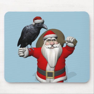 Alfombrilla De Ratón Feliz Santa Claus con un gran raven
