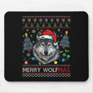 Alfombrilla De Ratón Feliz Wolfmas Feliz Navidad Lobo Jersey Feo Fu