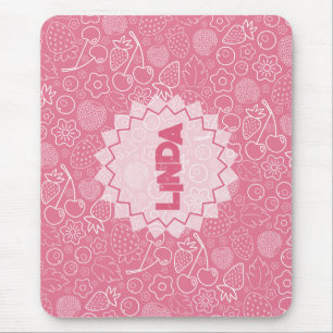 Alfombrilla De Ratón Femenino Rosa Fruta Fresa Cereza Moderno.
