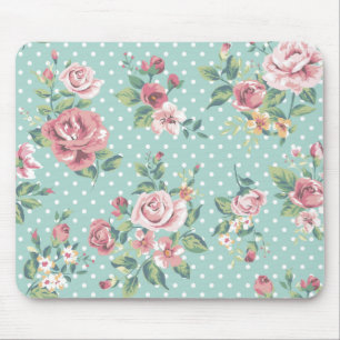Alfombrilla De Ratón Femenino rosado verde azulado floral elegante