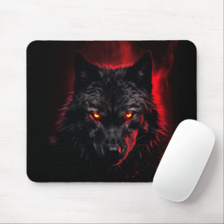 Alfombrilla De Ratón Fenrir - Lobo Negro con Ojos Rojos