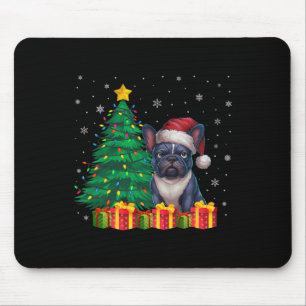 Alfombrilla De Ratón Feo Bulldog francés Navidades de Santa Hat alumbra