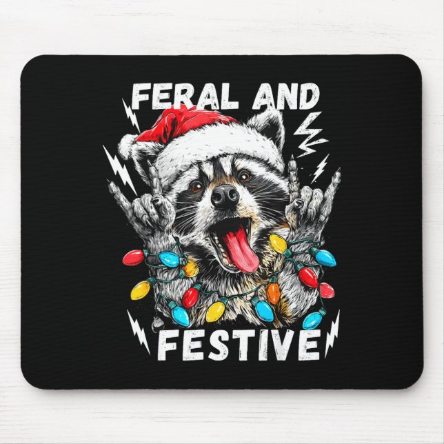 Alfombrilla De Ratón Feral And Festive Funny Christmas Rocker Raccoon S (Frente)