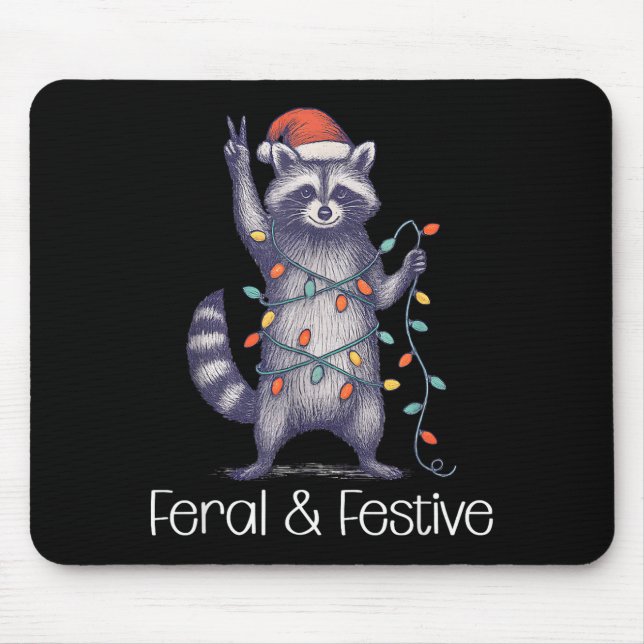 Alfombrilla De Ratón Feral And Festive Raccoon, Funny Christmas  (Frente)