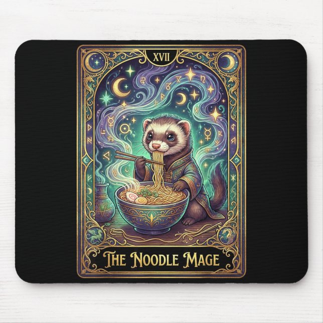 Alfombrilla De Ratón Ferret Eating Ramen Tarot Card Japanese Kawaii Pet (Frente)