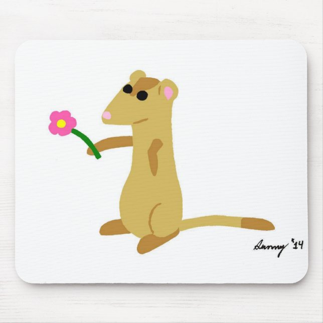 Alfombrilla De Ratón Ferret Sujetando Un Mousepad De Flor (Frente)