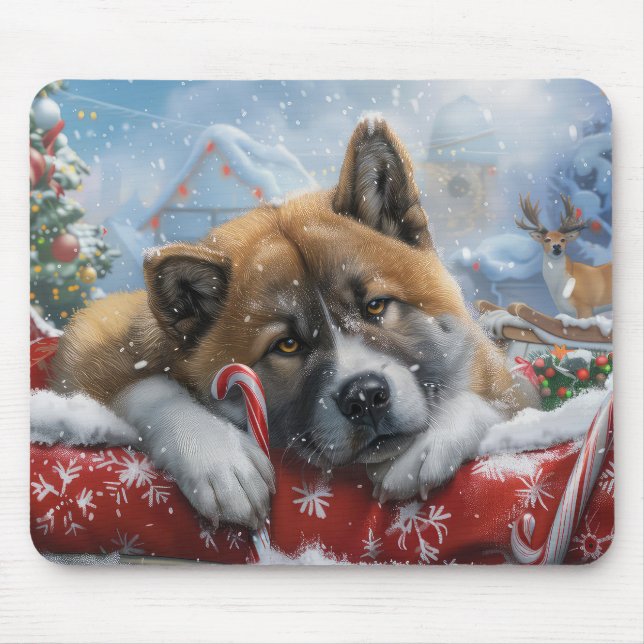 Alfombrilla De Ratón Festival de Navidades de Perro Akita (Frente)