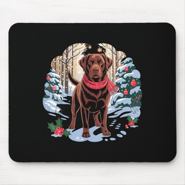 Alfombrilla De Ratón Festive Chocolate Lab In Snowy Forest Winter Xmas  (Frente)