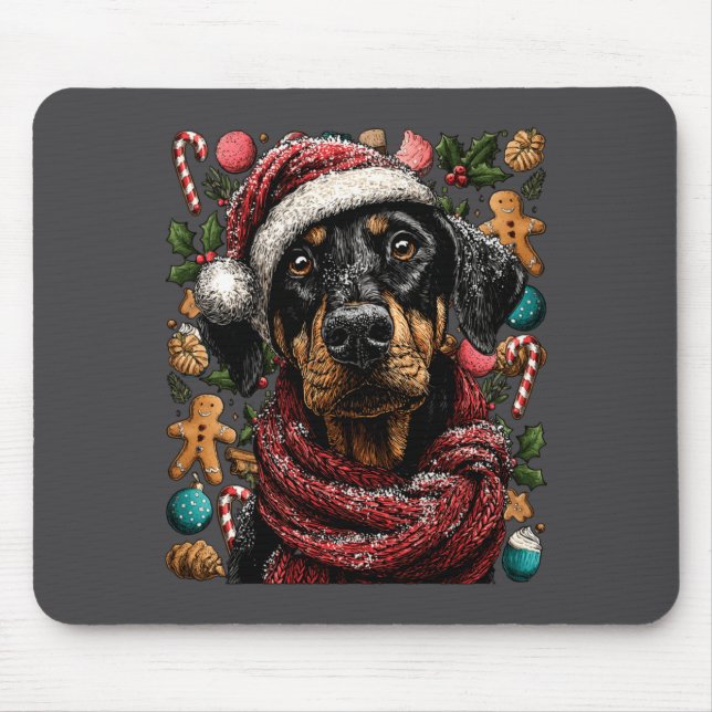Alfombrilla De Ratón Festive Doberman With Santa Hat Snowy Winter Chris (Frente)