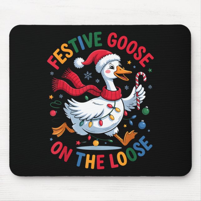 Alfombrilla De Ratón Festive Goose On Loose Christmas Cute Holiday Wint (Frente)