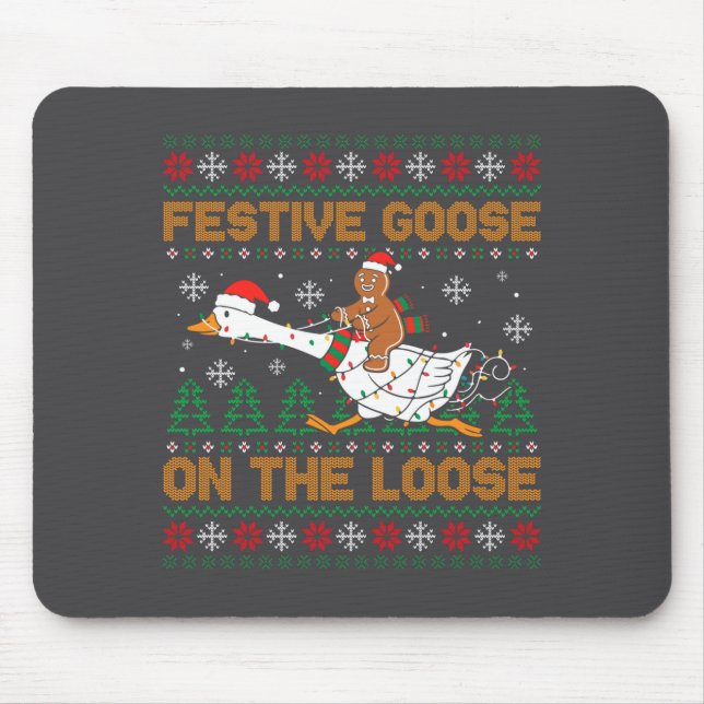 Alfombrilla De Ratón Festive Goose On The Loose Funny Gingerbread Ugly  (Frente)