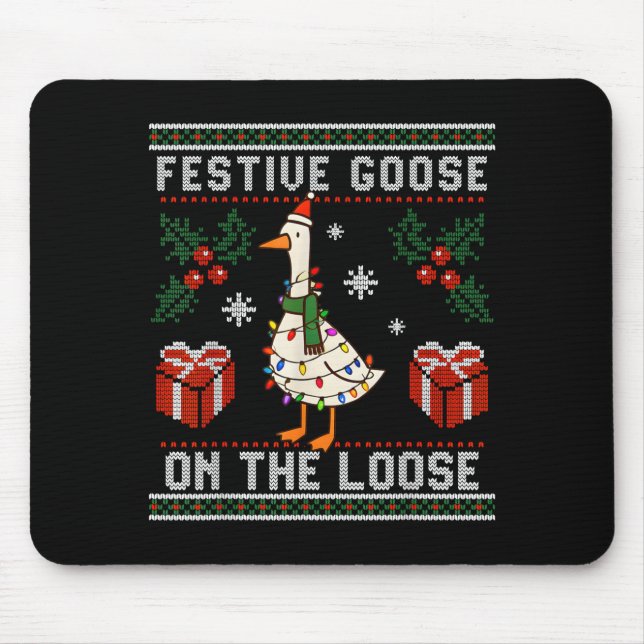 Alfombrilla De Ratón Festive Goose On The Loose Funny Ugly Sweater Chri (Frente)