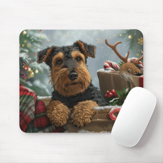 Alfombrilla De Ratón Festividad de los Navidades de perro de Airedale (Con ratón)