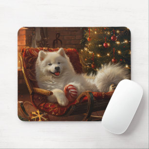 Alfombrilla De Ratón Festividad de los Navidades de perro de Samoyed