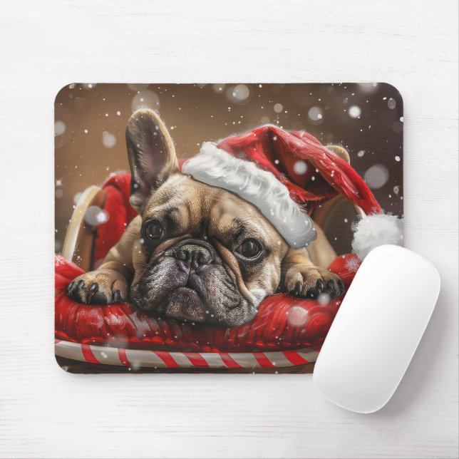 Alfombrilla De Ratón Festividad de Navidades de Bulldog de Francia (Con ratón)