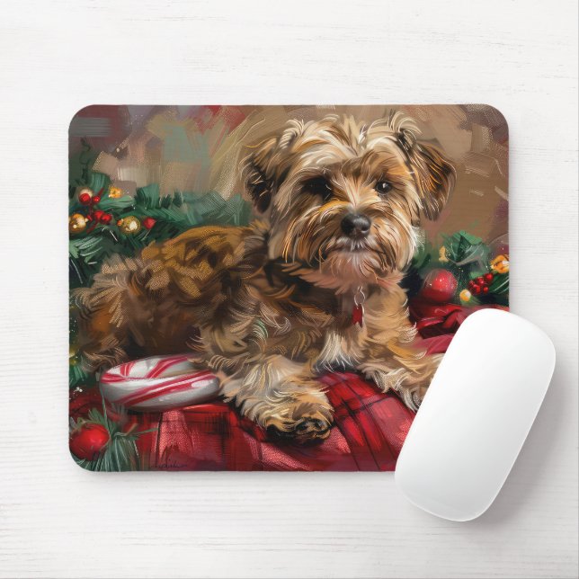 Alfombrilla De Ratón Festividad de Navidades de perro de Yorkipoo (Con ratón)