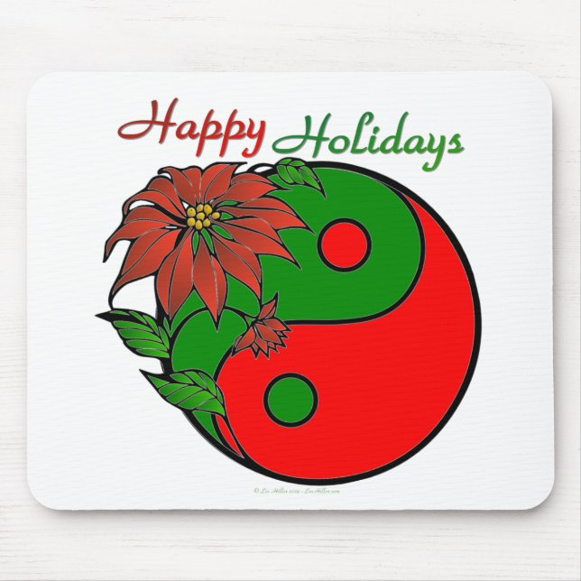 Alfombrilla De Ratón Festividad Yin Yang Poinsettia Verde Rojo (Frente)