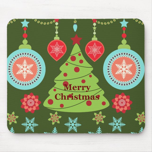 Alfombrilla De Ratón Festividades retro Árbol navideño de nieve (Frente)