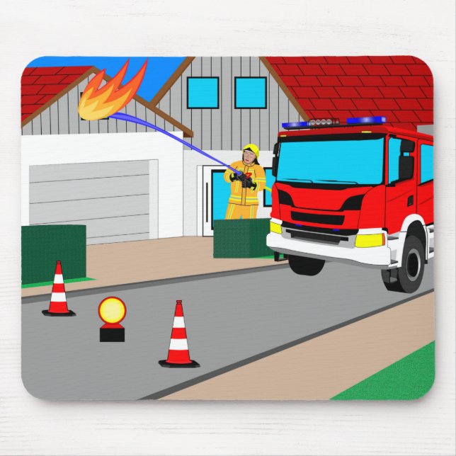 Alfombrilla De Ratón Feuerwehrmann löscht Garagenbrand Mousepad (Frente)