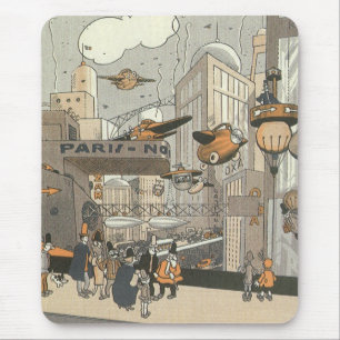 Alfombrilla De Ratón Ficción científica urbana vintage París, vapor pun