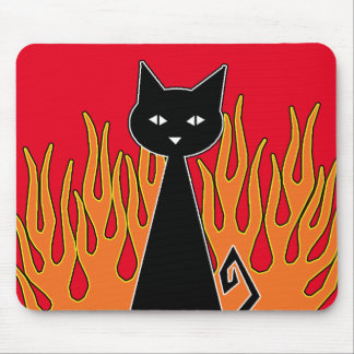 Alfombrilla De Ratón ~ Fiery {{{{{{{ red }}}} Negro Cat ~ Mouse Pad
