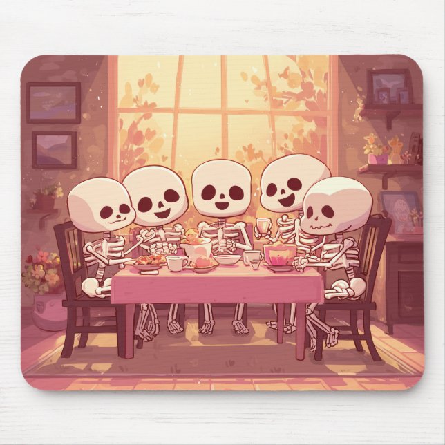 Alfombrilla De Ratón Fiesta de la cena de Skeleton Cute - Mousepad (Frente)