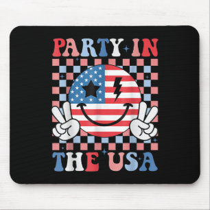 Alfombrilla De Ratón Fiesta En Ee.Uu. Sonrisa Retro Face American Flag 