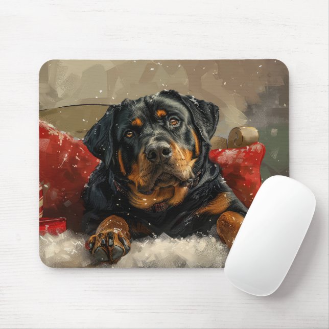 Alfombrilla De Ratón Fiesta Navideña del Perro Rottweiler (Con ratón)