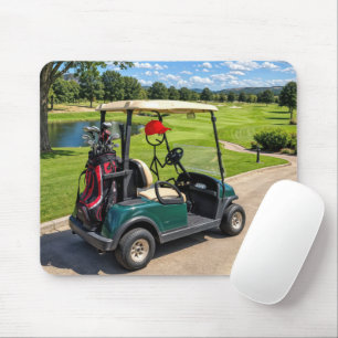 Alfombrilla De Ratón Figura de palitos golfista en un carrito de golf