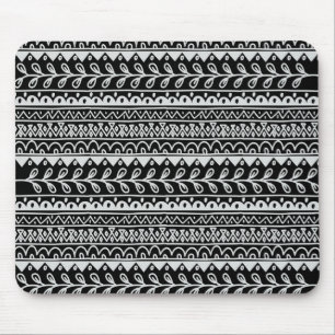 Alfombrilla De Ratón Filas de patrones de garabatos en negro y blanco