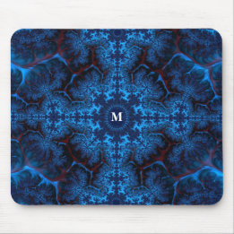 Alfombrilla De Ratón Filigre fractal azul Moody con tu monograma