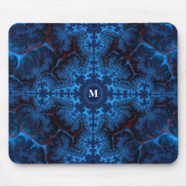 Alfombrilla De Ratón Filigre fractal azul Moody con tu monograma