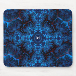 Alfombrilla De Ratón Filigre fractal azul Moody con tu monograma