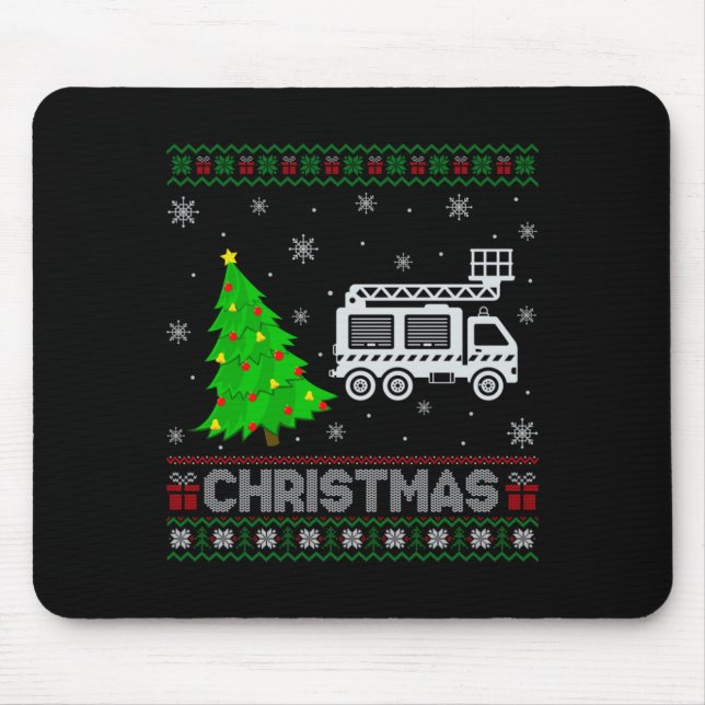 Alfombrilla De Ratón Fire Truck Xmas Tree Lighting Ugly Christmas Sweat (Frente)