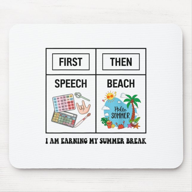 Alfombrilla De Ratón First Speech Then Beach Funny Speech Therapy Summe (Frente)