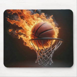 Alfombrilla De Ratón Flamando el baloncesto en el aro