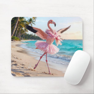 Alfombrilla De Ratón Flamenco Bailarina con Tutú Rosa en la Playa