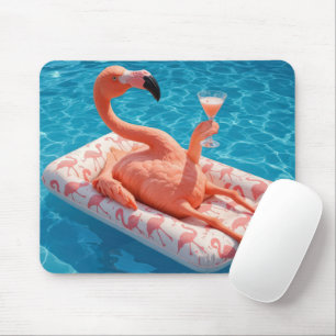 Alfombrilla De Ratón Flamenco Flotando Con un Cóctel En una Piscina