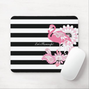 Alfombrilla De Ratón Flamenco Rosa Caprichoso con Rayas Negras y Blanca