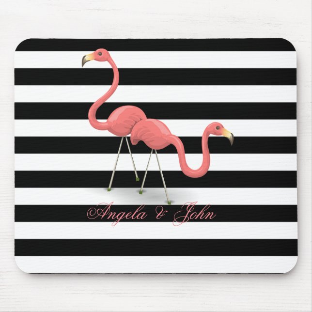 Alfombrilla De Ratón Flamencos, negro, franjas blancas personalizadas (Frente)