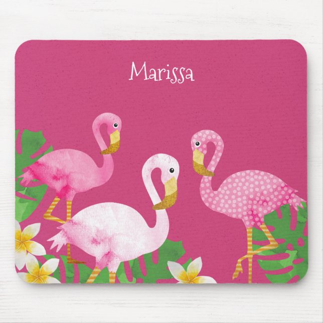 Alfombrilla De Ratón Flamencos rosados tropicales en rosa (Frente)