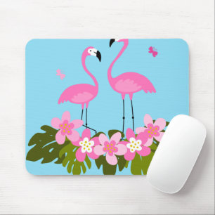 Alfombrilla De Ratón Flamencos Tropicales e Ilustración Floral