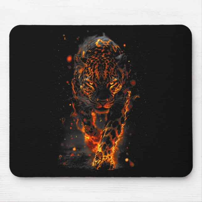 Alfombrilla De Ratón Flaming Jaguar Fierce Leopard Wild Fire Animal Sri (Frente)