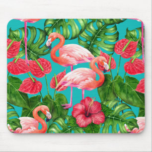 Alfombrilla De Ratón Flamingo birds and tropical garden watercolor