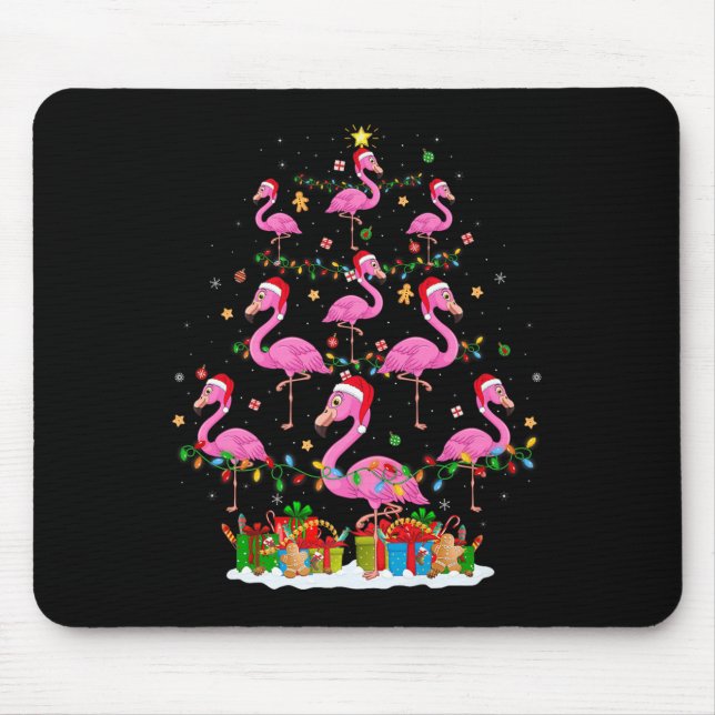 Alfombrilla De Ratón Flamingo Christmas Tree Lights Santa Hat Nk Flamin (Frente)